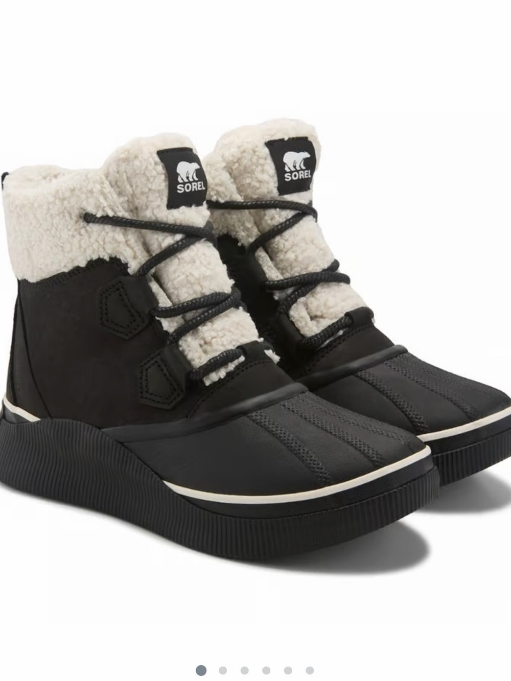 Sorel Black and Cream Sherpa-Lined Ankle Boots